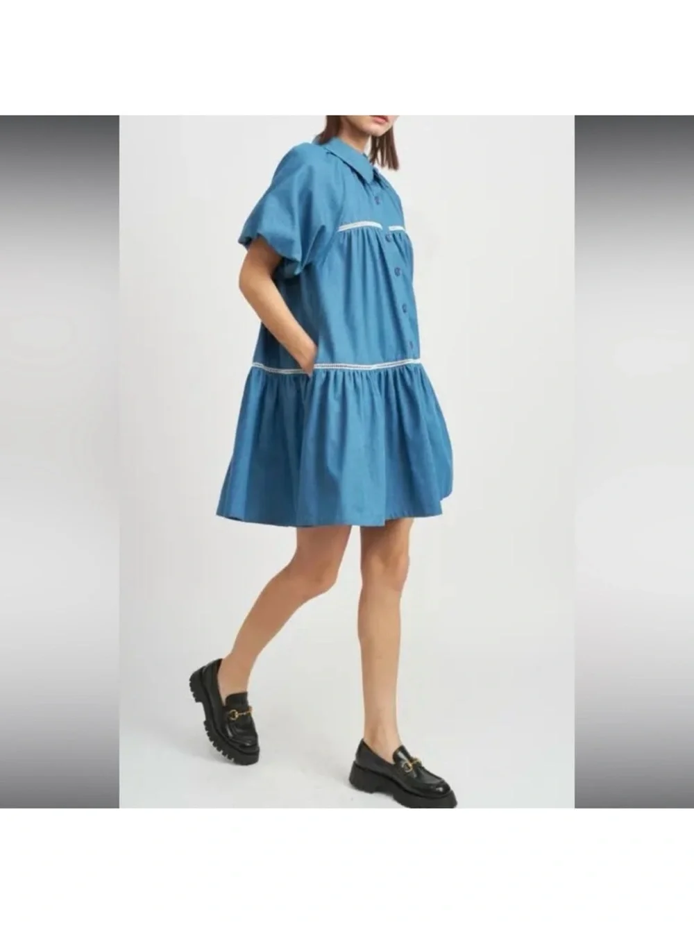 New EN SAISON NWOT Tiered Cotton Button- Down Dress - Picture 2 of 5